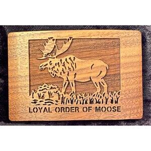 Vtg Wood Belt Buckle Loyal Order of Moose Lasered Rare Find